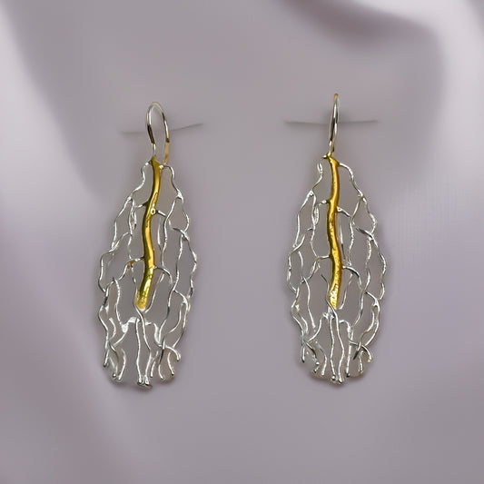 Leaf Enchantment 22K Gold Sterling Silver 925 Handcrafted Earrings