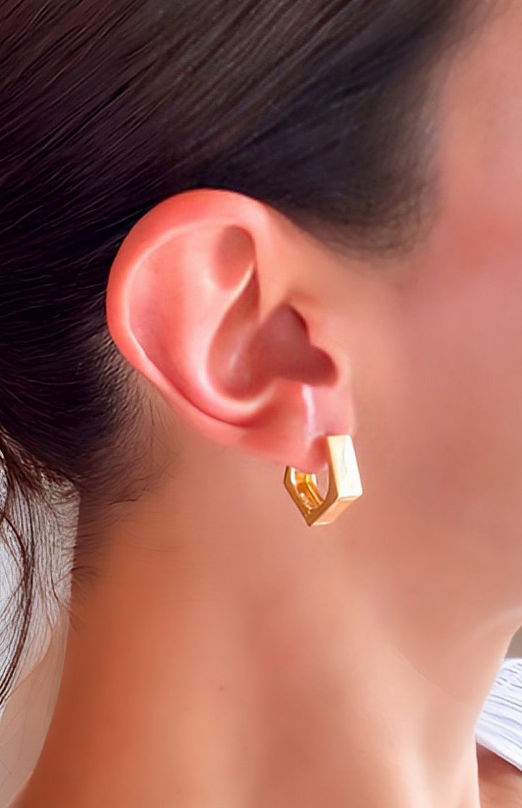 Pentagon Thick 22K Gold Huggie Earrings