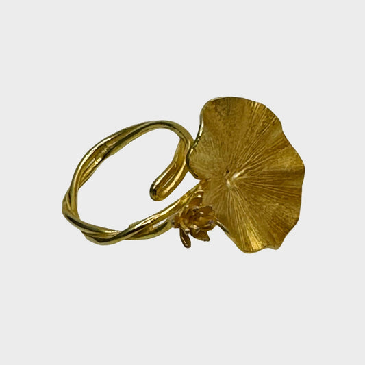Golden Blossom 22k Gold Flower Ring. Custom Design Adjustable Gold Ring