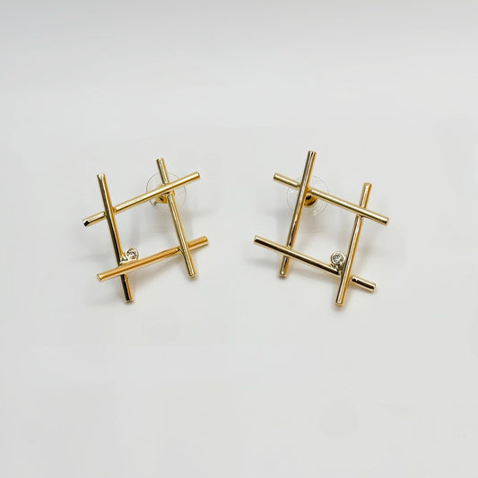 Art Deco Fence Earrings Gold or Silver with Stainless Steel