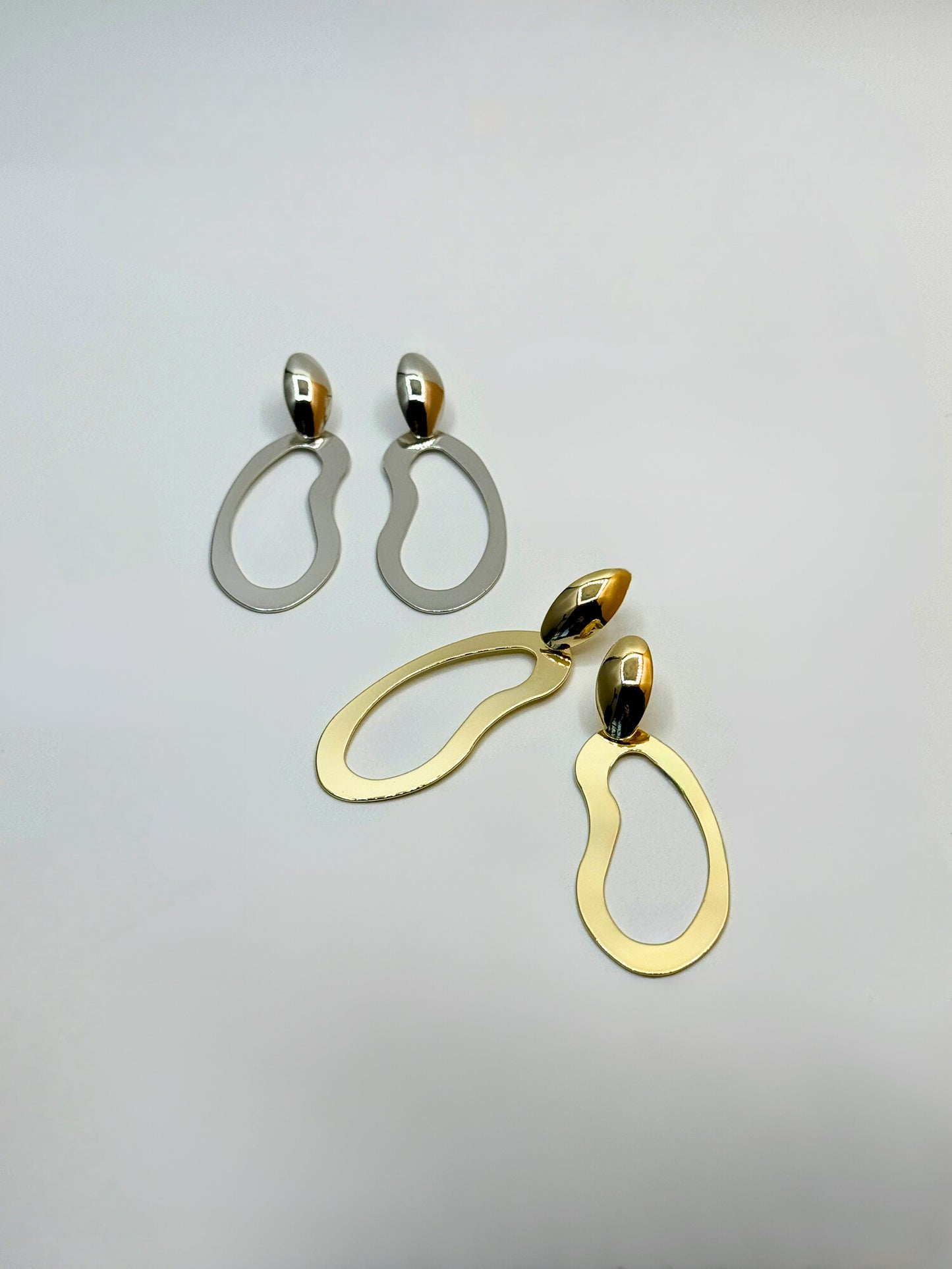 Big Hollow Oval Tear Dangle Earrings Gold or Silver Colors
