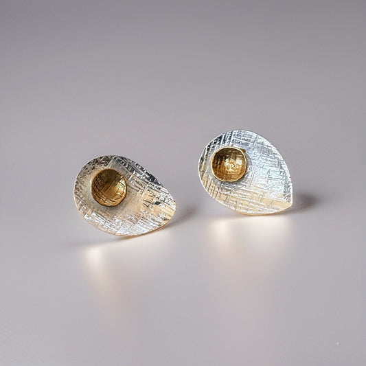 Gilded Petal 22k Gold and Sterling Silver 925 Stud Earrings