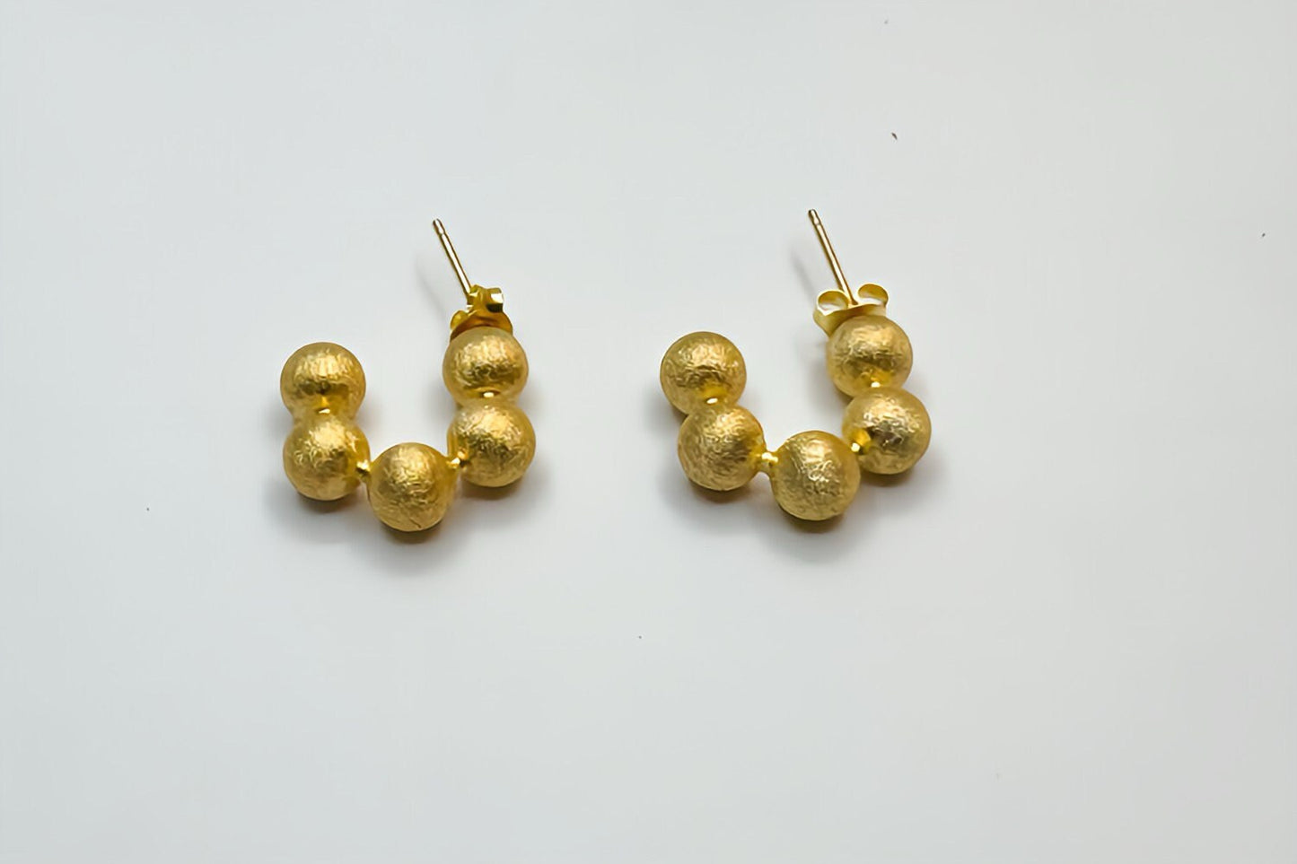 22k Gold Vermeil Bead Huggie Earrings, Small Sterling Silver 925 Hoops