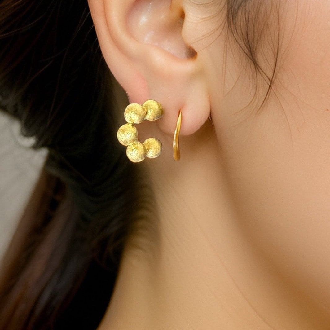 Golden Bead Delights 22k Gold Huggie Small Hoop Earrings