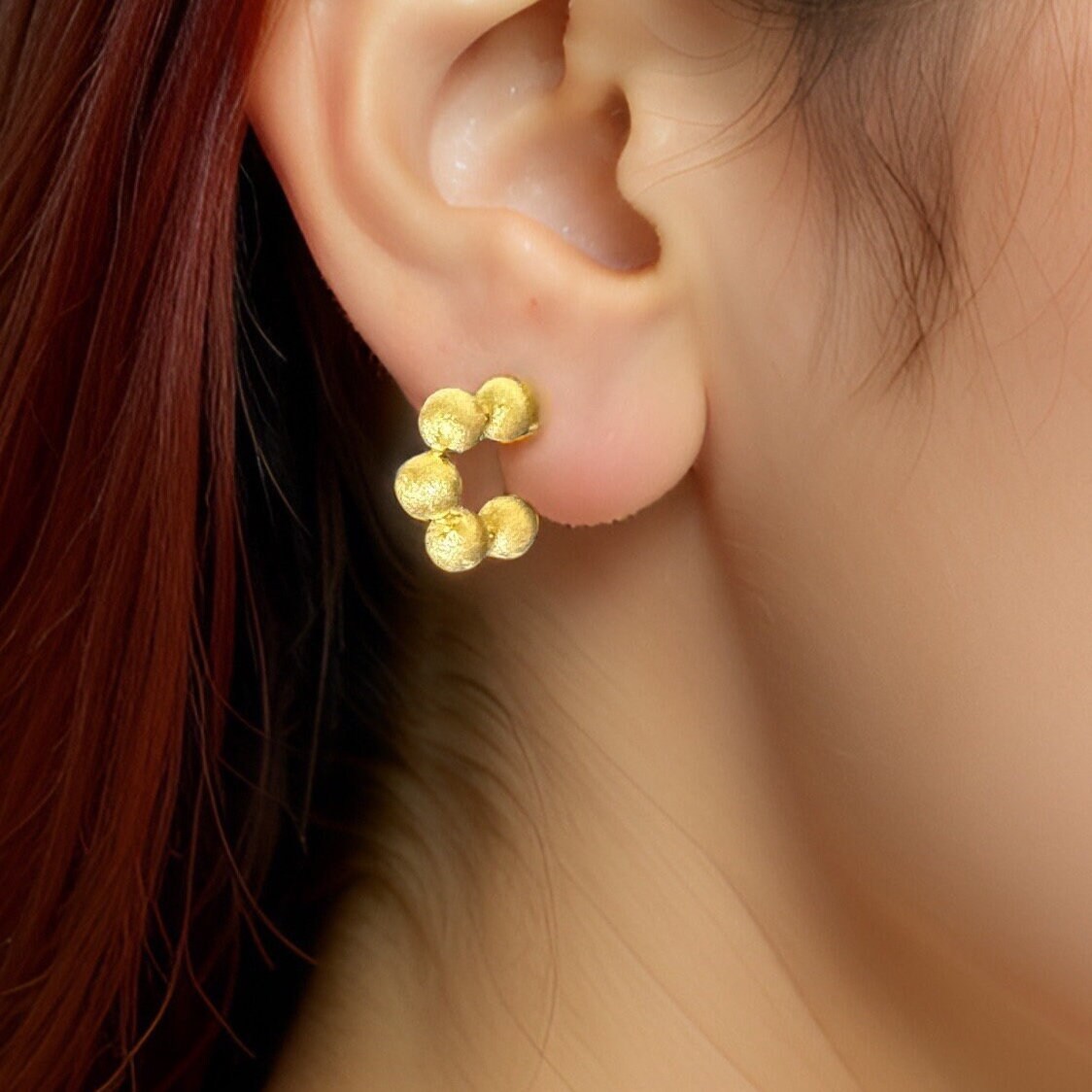 Golden Bead Delights 22k Gold Huggie Small Hoop Earrings