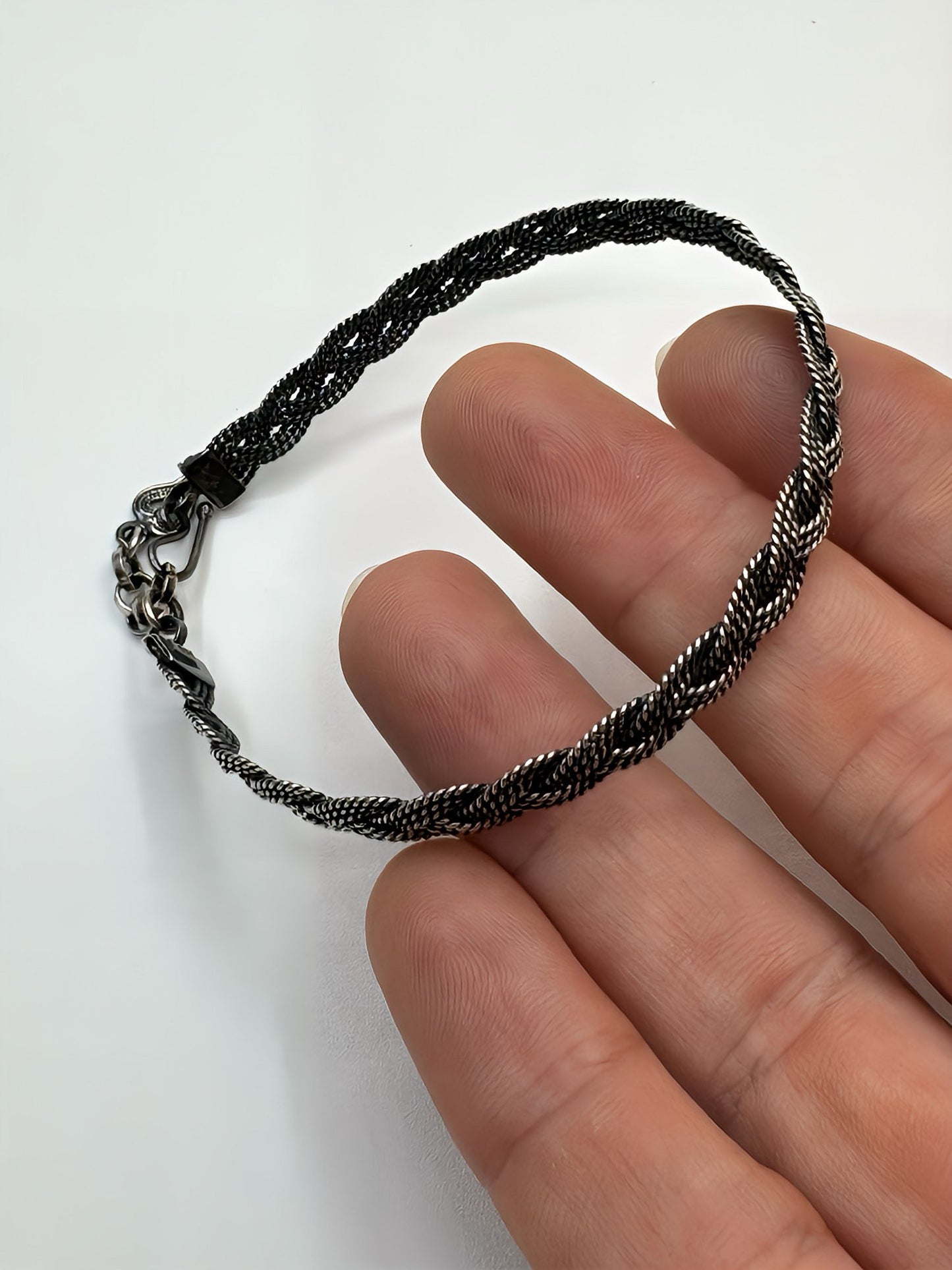 Authentic Kazaz Braided Oxidized Sterling Silver Bracelet for Men or Women