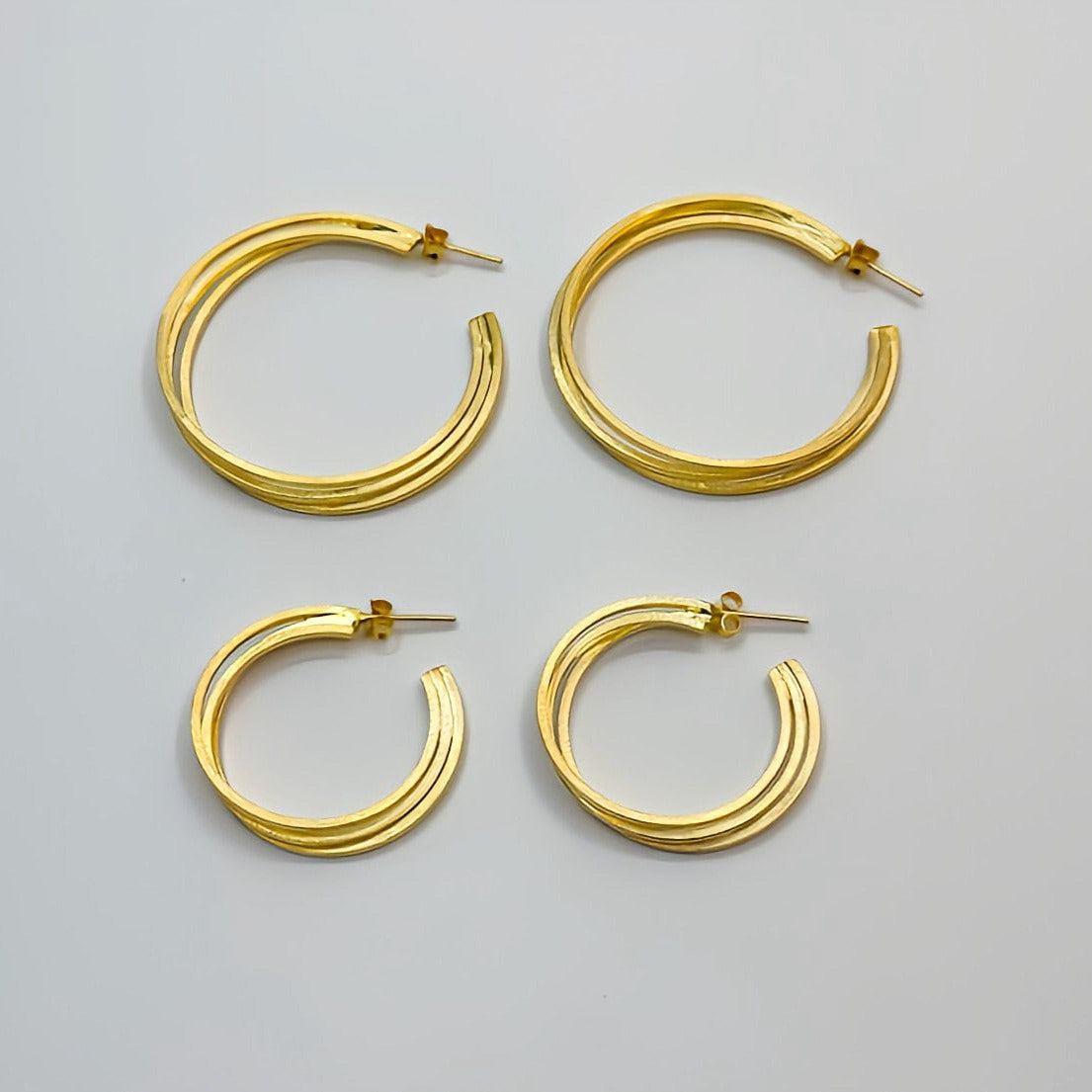 Chic Three Band 22k Gold Hoop Earrings