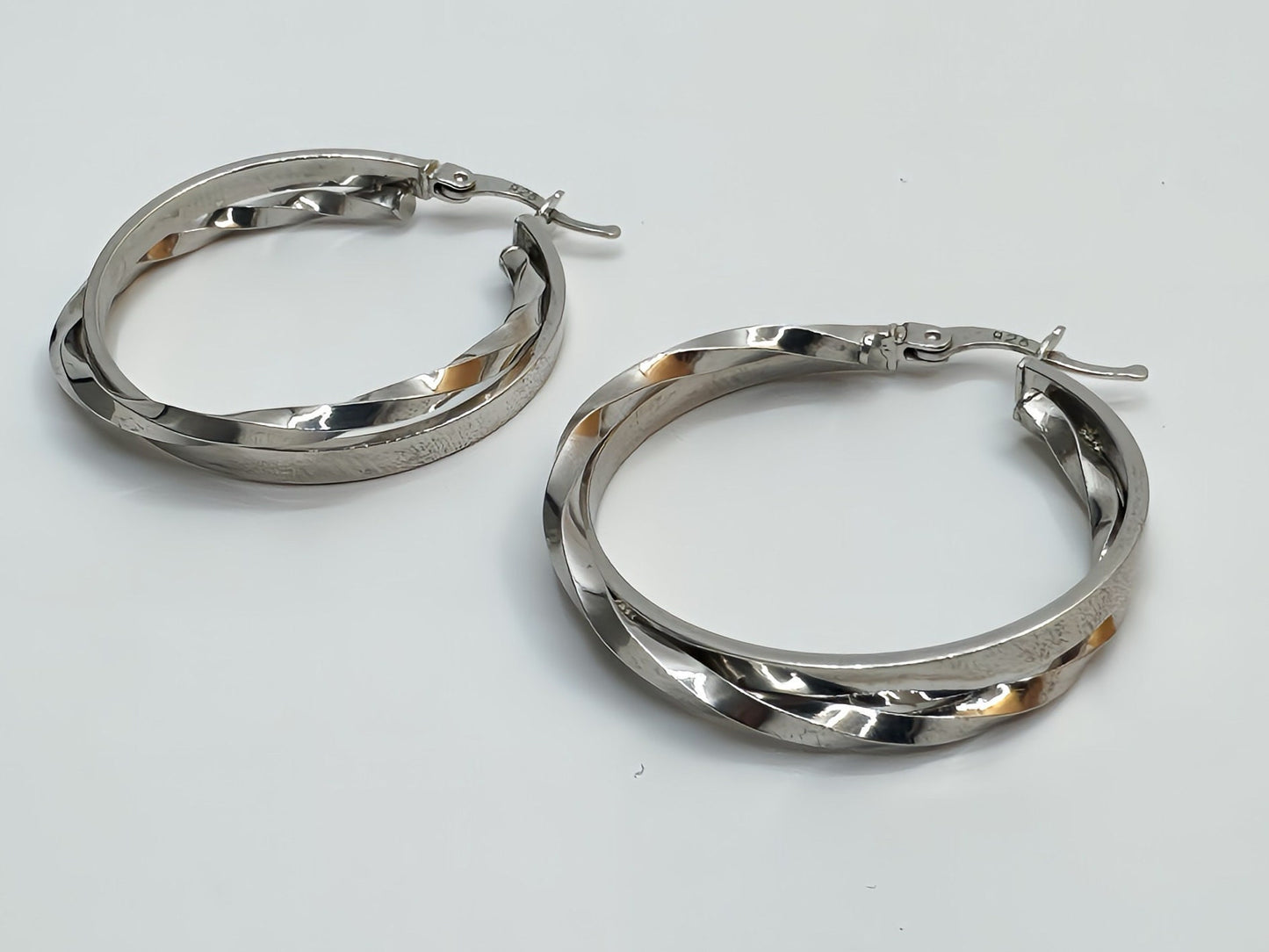 Twisted Sterling Silver Hoop Earrings, Modern Chic 35mm