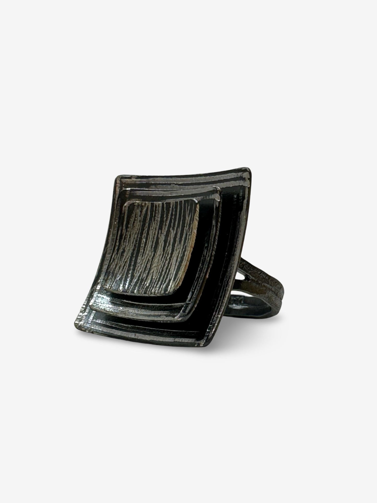 Oxidized Black Sterling Silver Adjustable Ring, Multi-Layered Artisan Jewelry