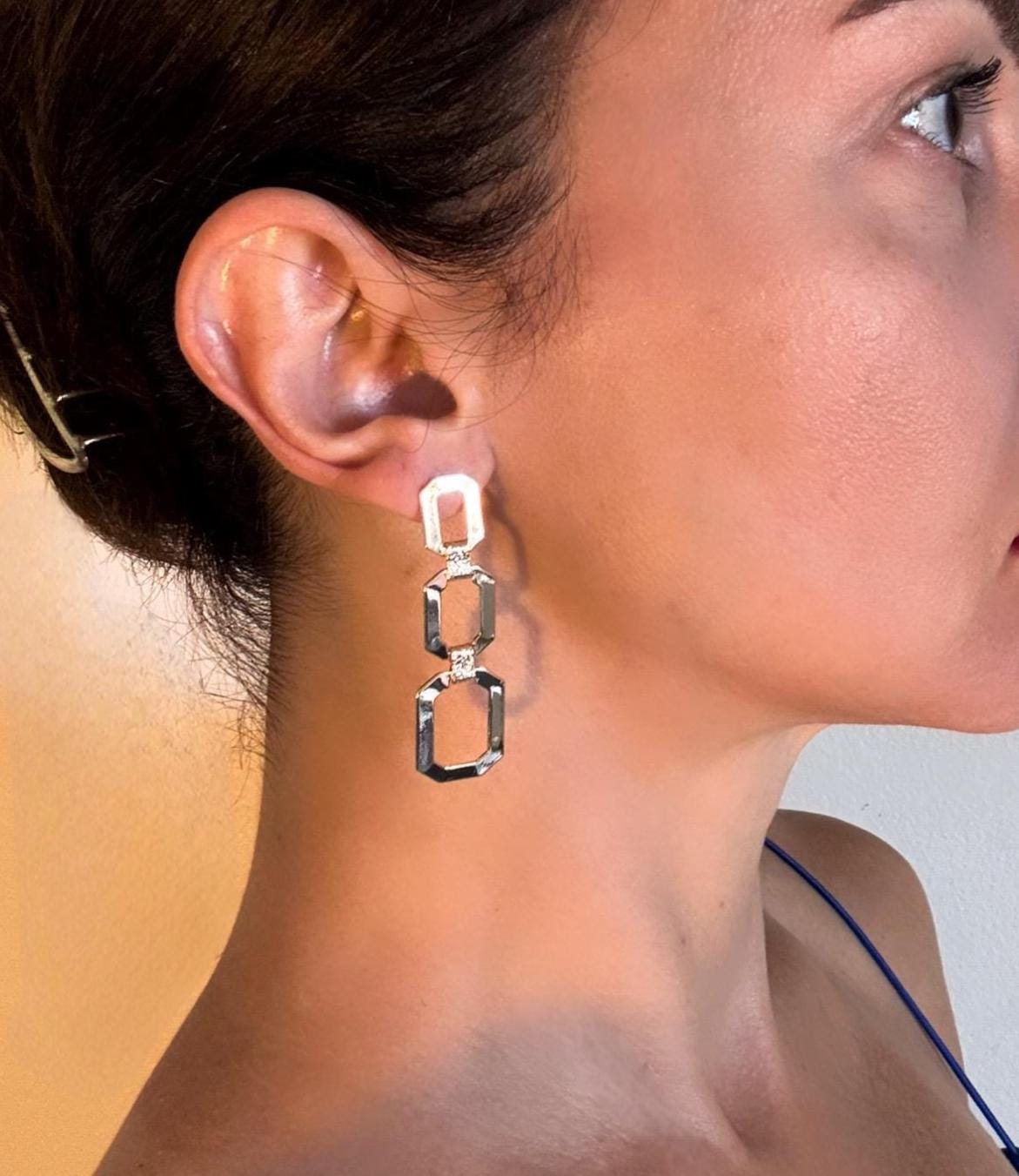 Trio Dangle Stainless Steel Earrings: Modern Chic Style