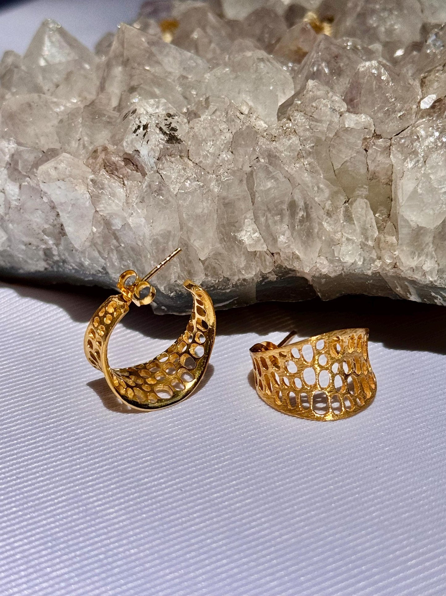 22k Gold Vermeil Sterling Silver Hoop Earrings - Openwork Design