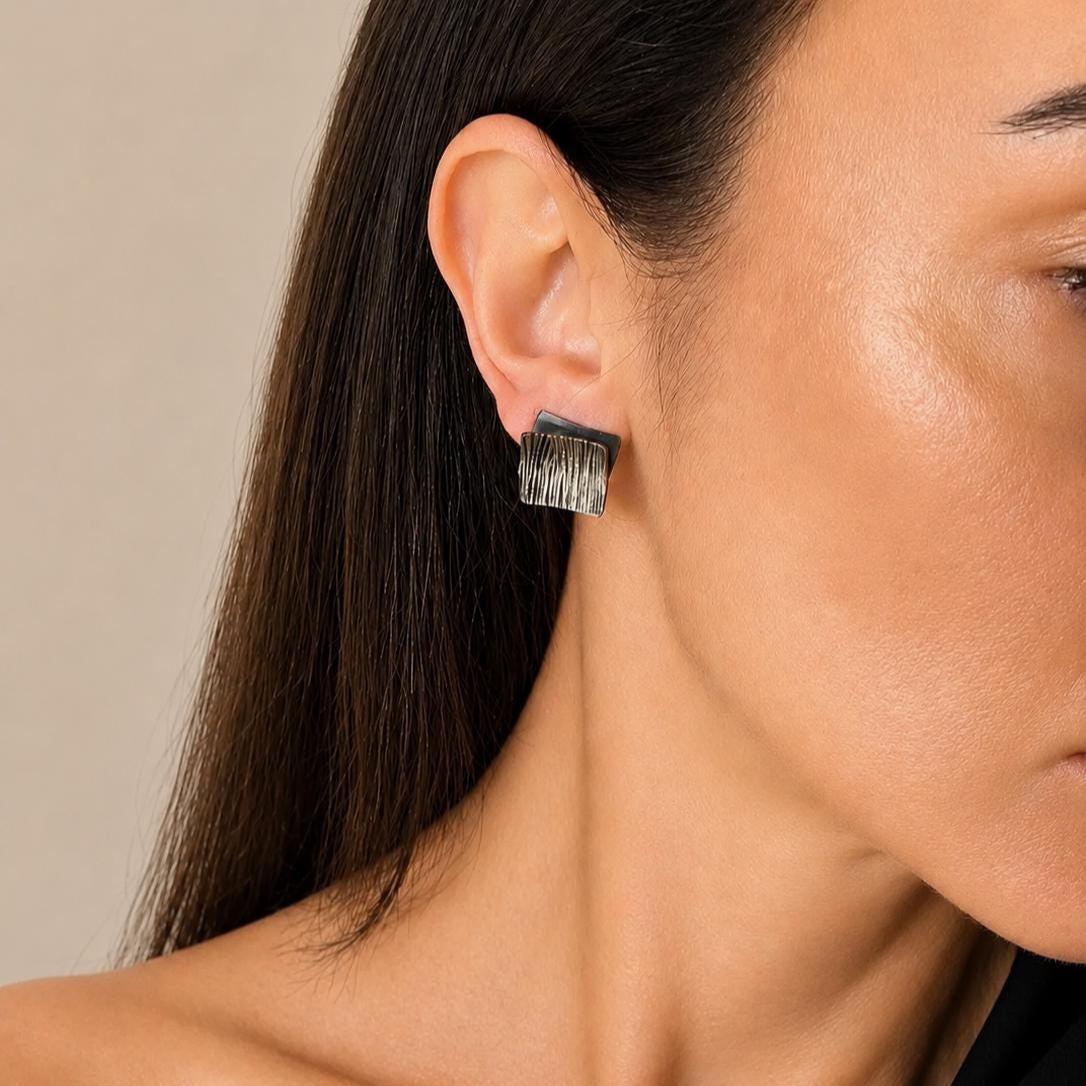 Oxidised Sterling Silver Square Studs – 15 mm