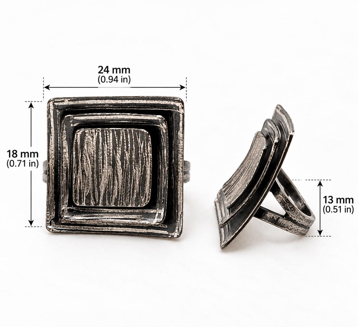 Oxidised Silver Multi-Layer Ring