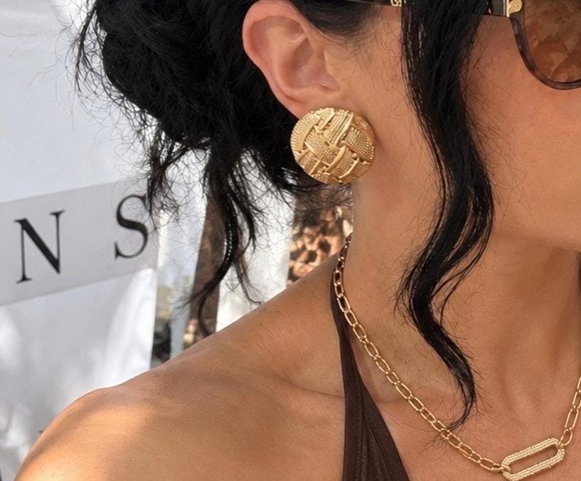 Textured Gold Round Stud Earrings