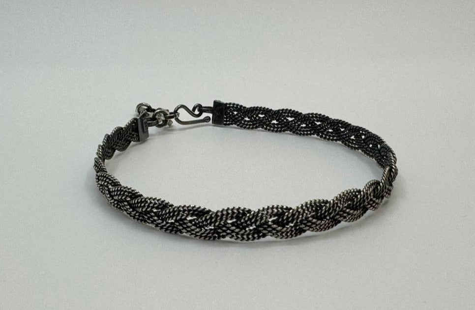 Authentic Kazaz Braided Oxidized Sterling Silver Bracelet for Men or Women