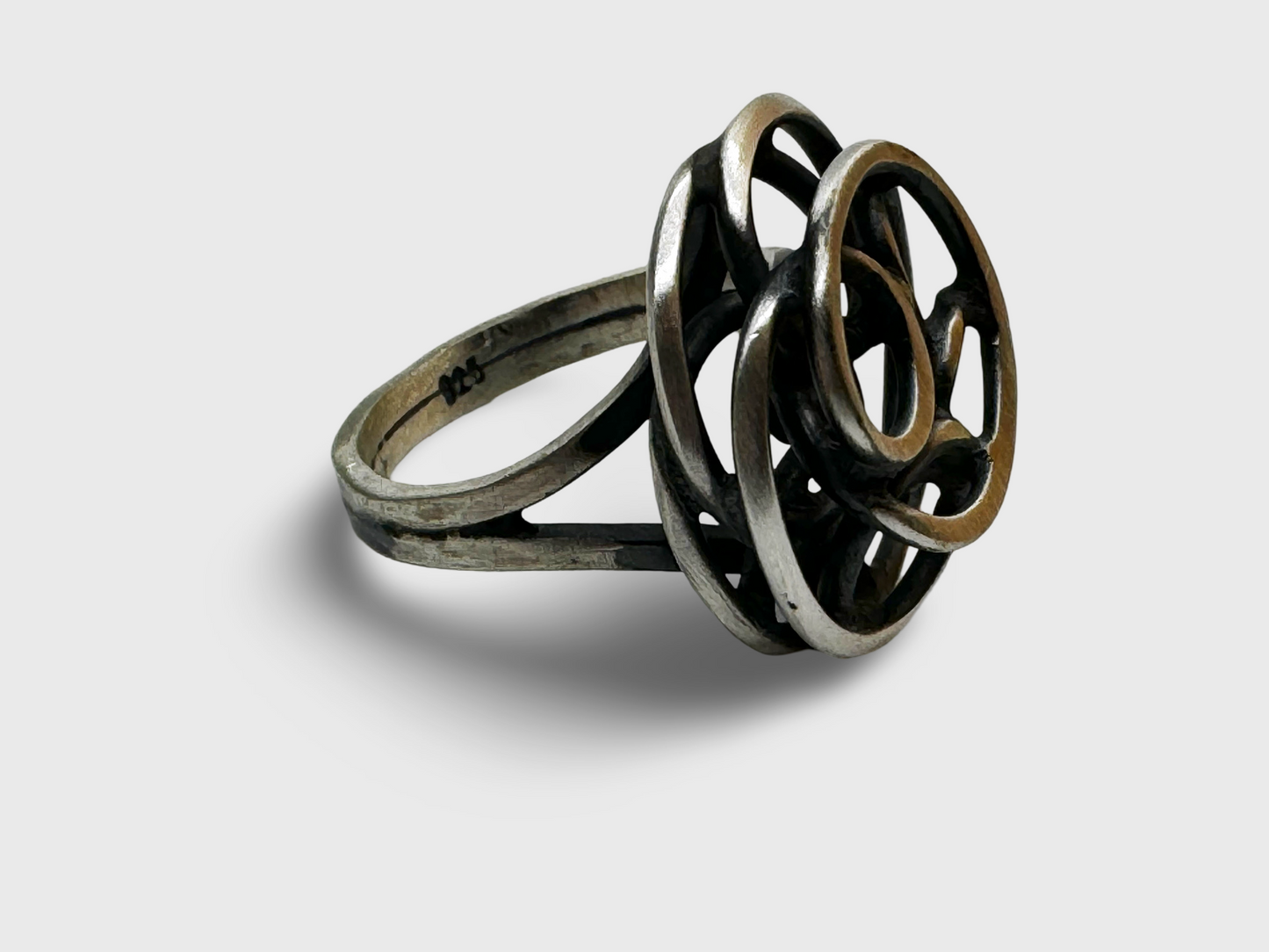 Lunar Loop Handcrafted Oxidized Sterling Silver 925 Adjustable Ring