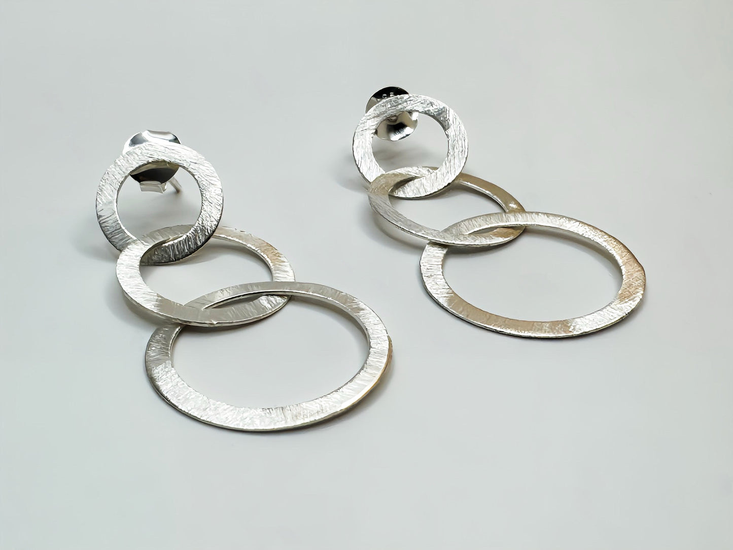 Dynamic Trio Hoop Silver Dangle Earrings