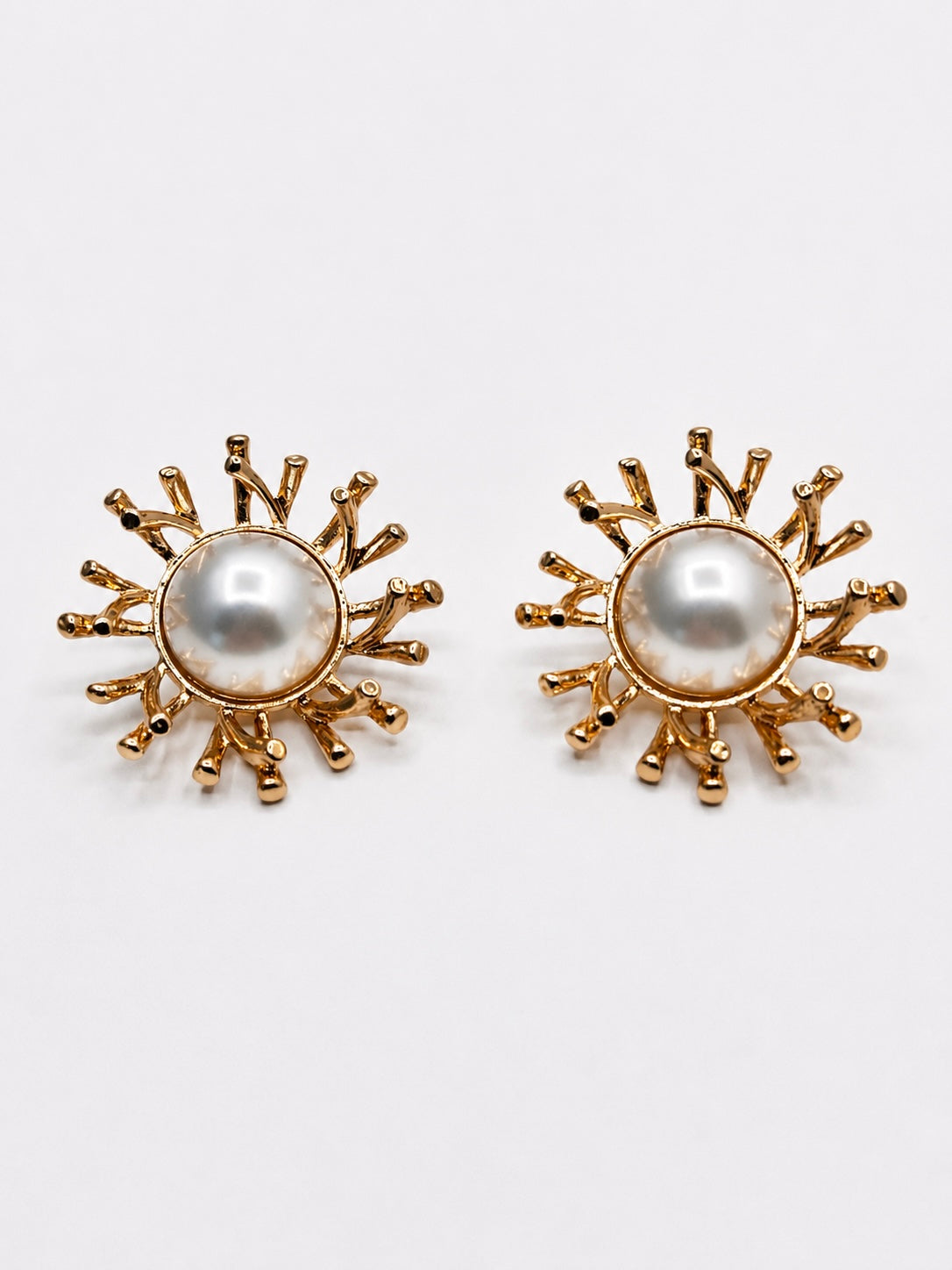 Gold Sunburst Pearl Statement Earrings Lightweightqq Waterproof Stainless Steel Earrings