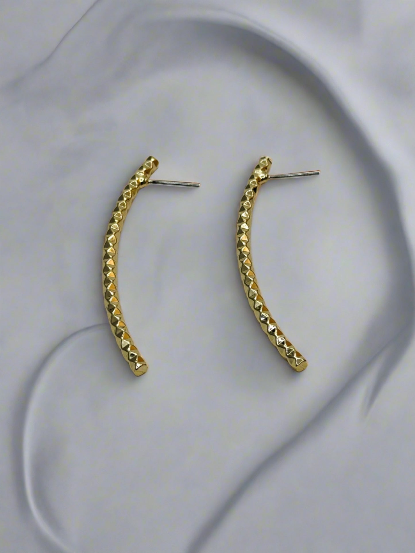 Stainless Steel Long Drop Curved Bar Earrings