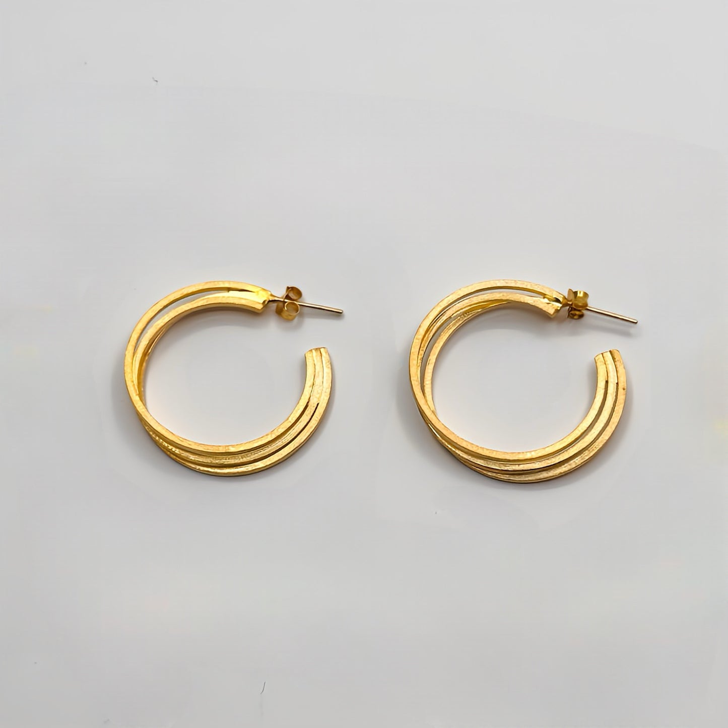 Chic Three Band 22k Gold Hoop Earrings