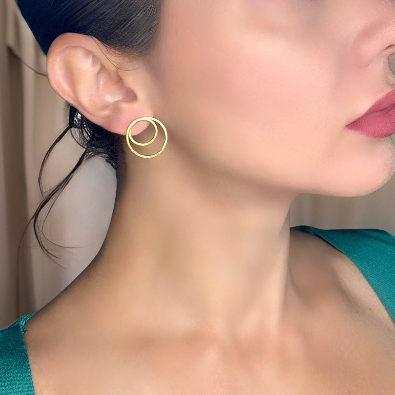 Twin Circle Glam Hoops 22k Gold or 925 Silver Earrings.