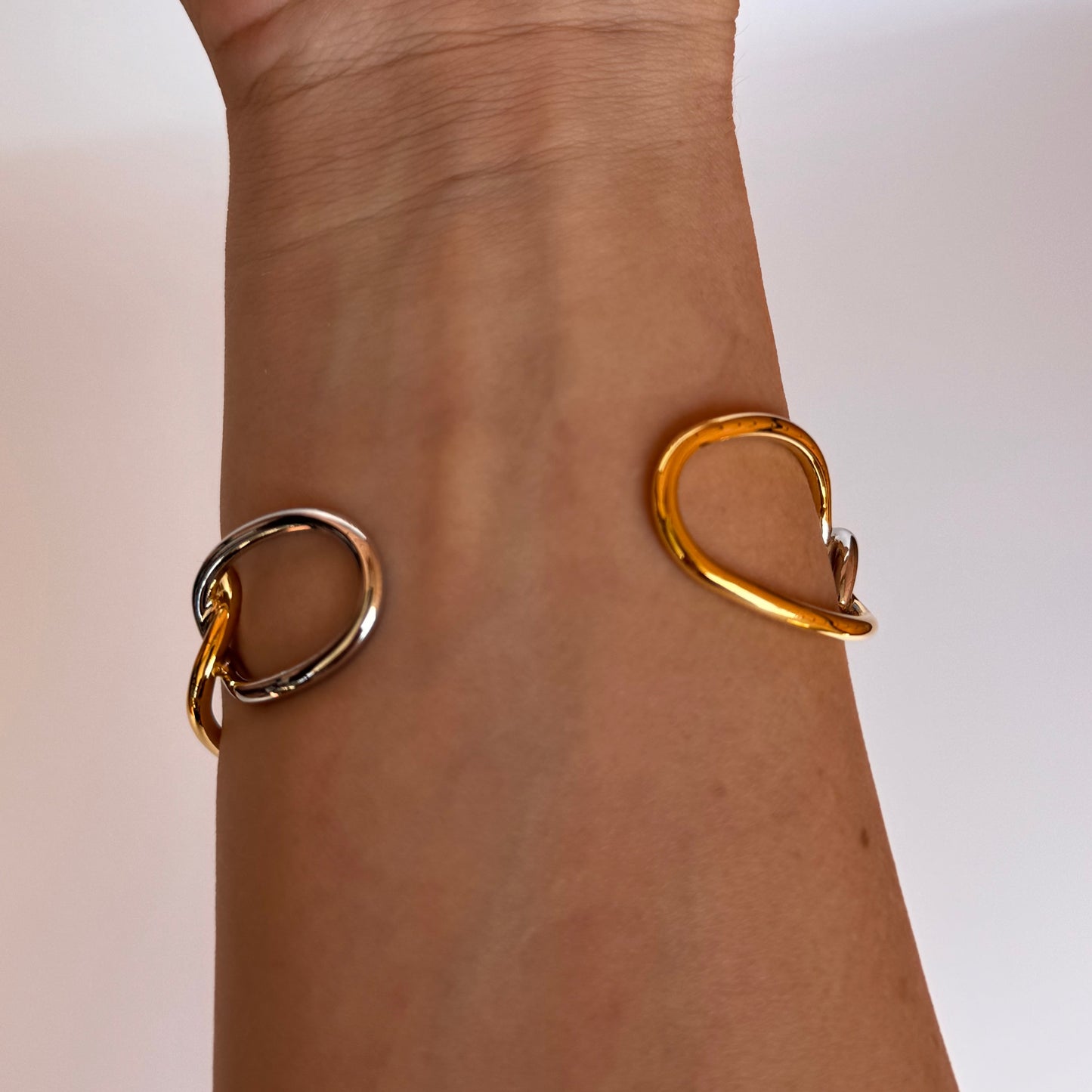 Two Tone Stainless Steel Link Bracelet, Gold & Silver Chunky Chain Bracelet, Open Cuff Paperclip Style
