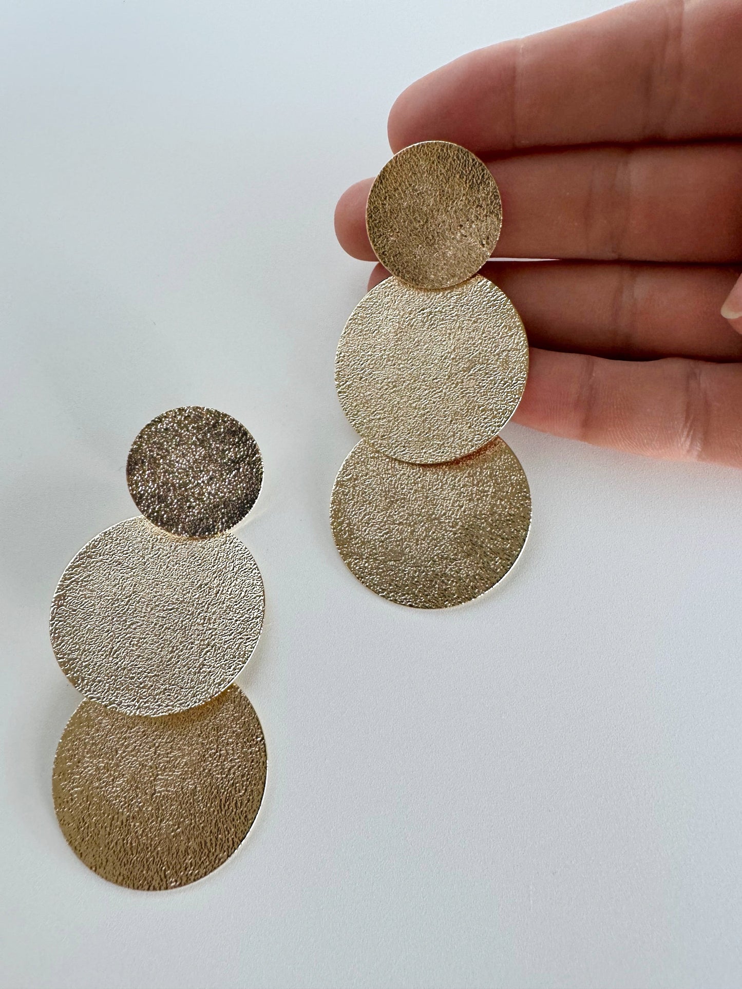 Textured Trio Circle Dangle Statement Earrings