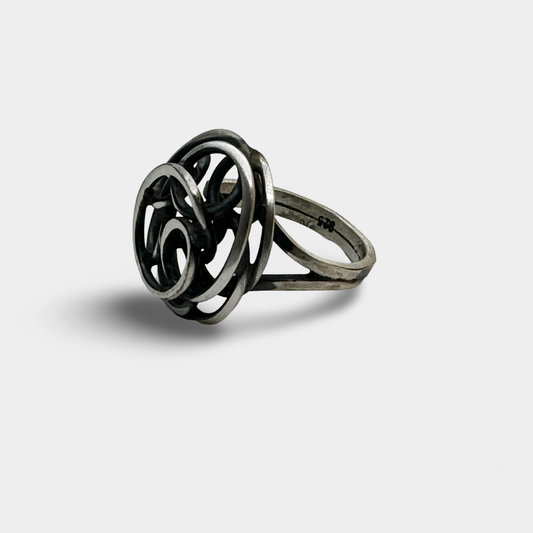 Lunar Loop Handcrafted Oxidized Sterling Silver 925 Adjustable Ring