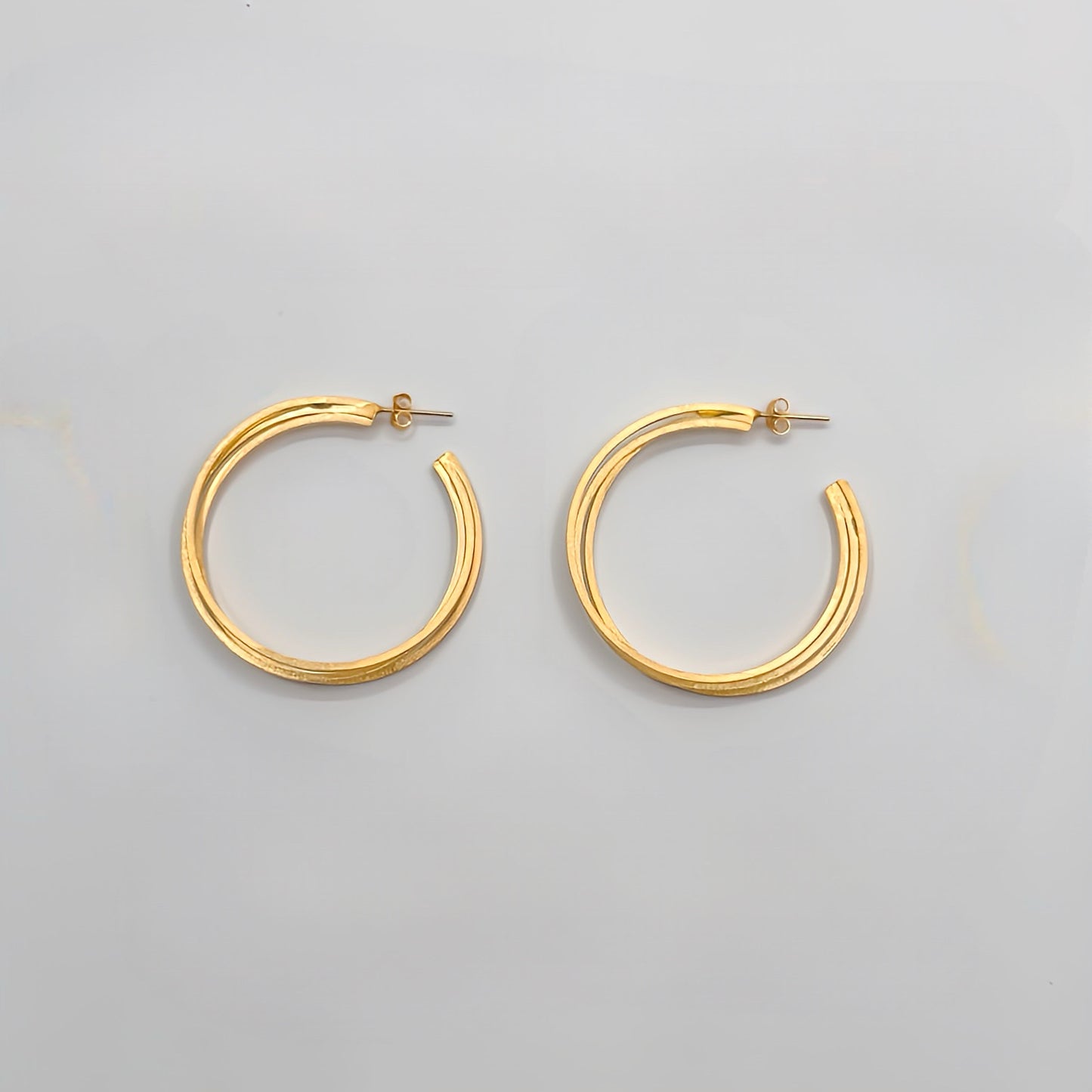 Chic Three Band 22k Gold Hoop Earrings