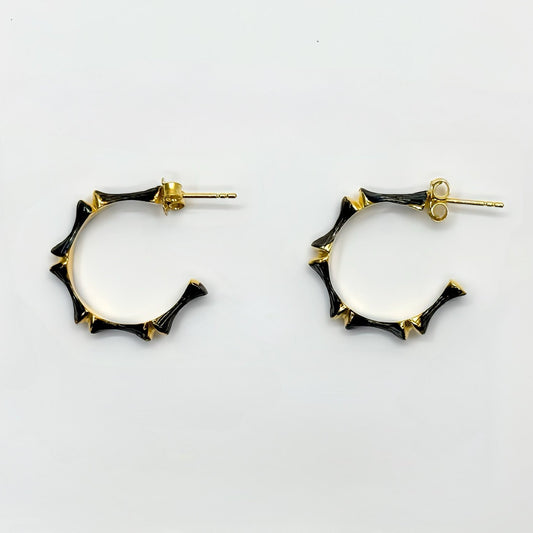 Starlit 22k Gold Black Sterling Silver 925 Hoop Handcrafted Earrings