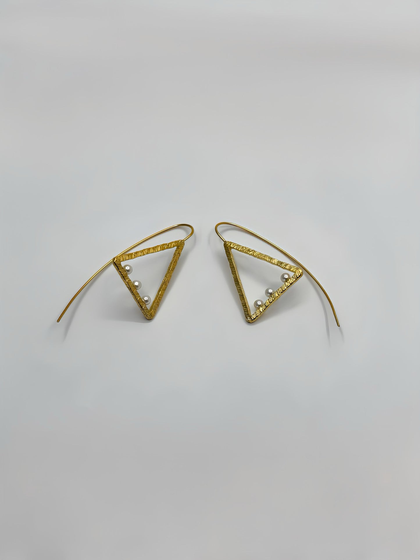 22k Gold Plated Sterling Silver Triangle Pearl Earrings - Lightweight Handmade Statement Jewelry, Unique Gift for Women, Bridal Earrings