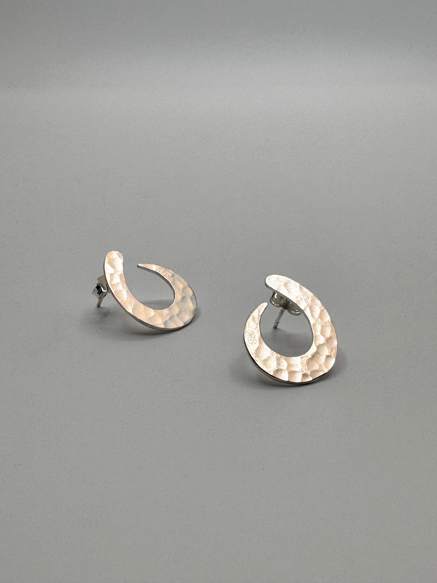 Crescent Sterling Silver Hammered Hoop Earrings - Handmade Minimalist Jewelry - Textured Everyday Silver Earrings for Women