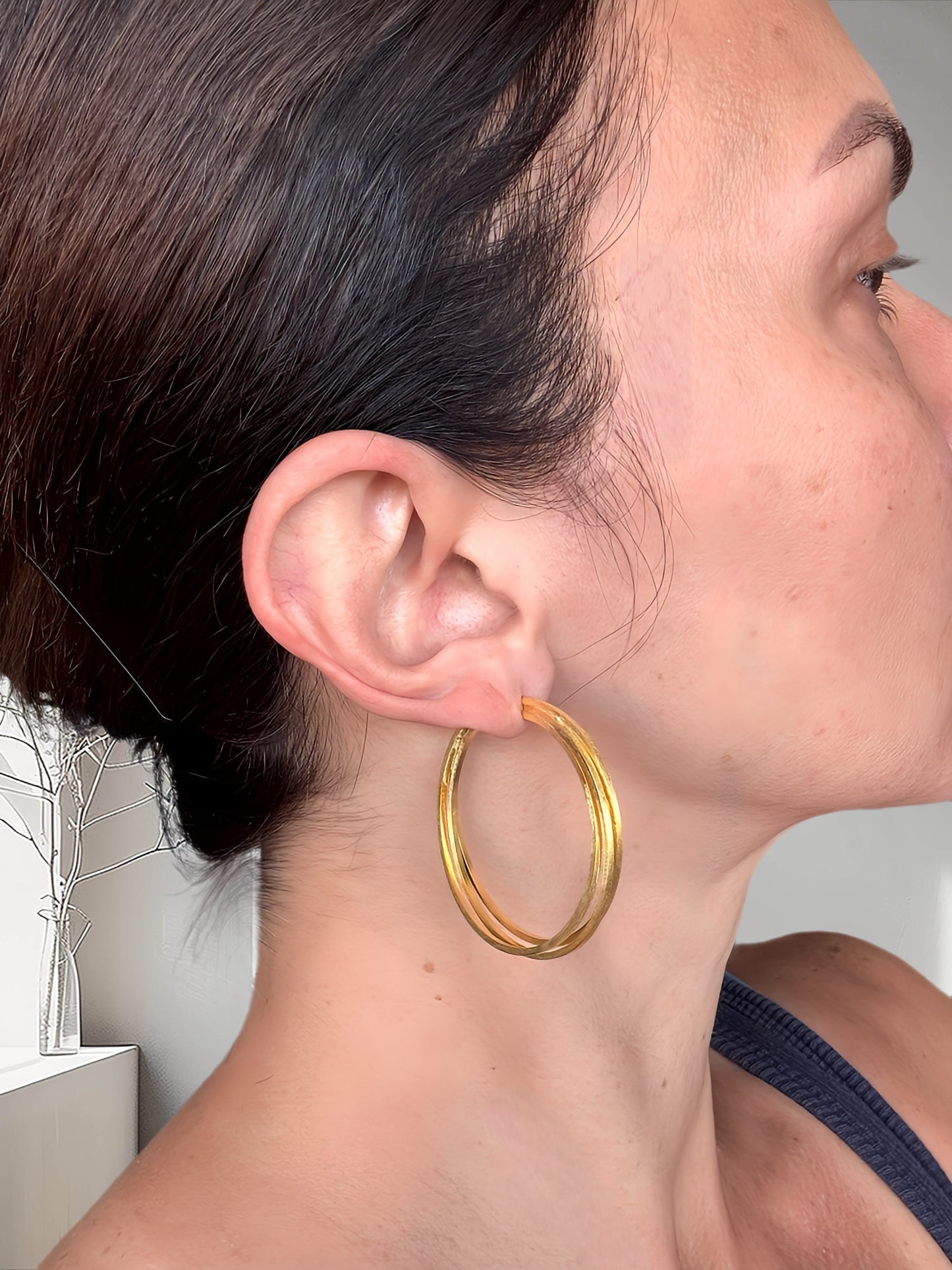 Chic Three Band 22k Gold Hoop Earrings