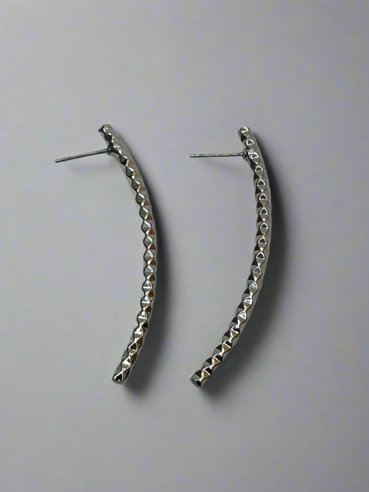 Stainless Steel Long Drop Curved Bar Earrings