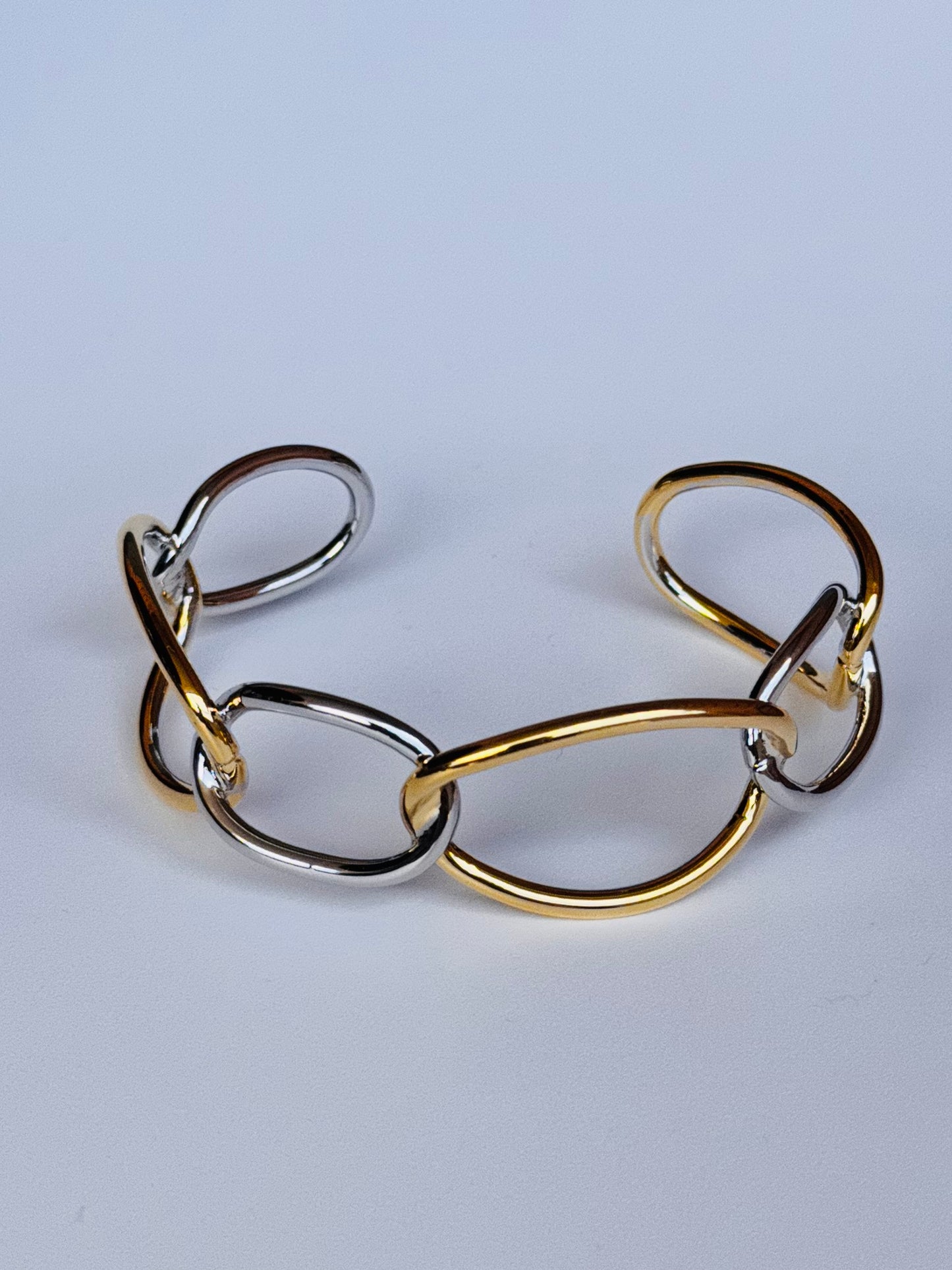 Two Tone Stainless Steel Link Bracelet, Gold & Silver Chunky Chain Bracelet, Open Cuff Paperclip Style