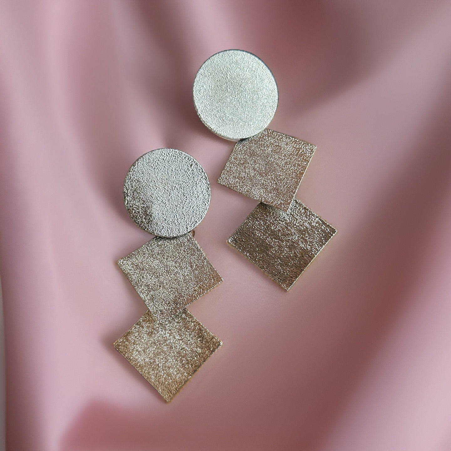 Glitter Round and Square Big Dangle Earrings