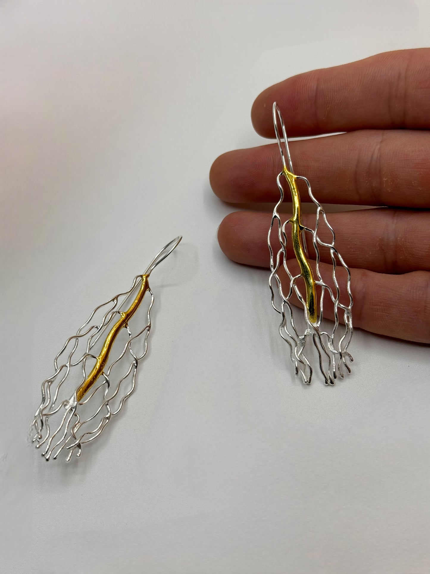 Leaf Enchantment 22K Gold Sterling Silver 925 Handcrafted Earrings