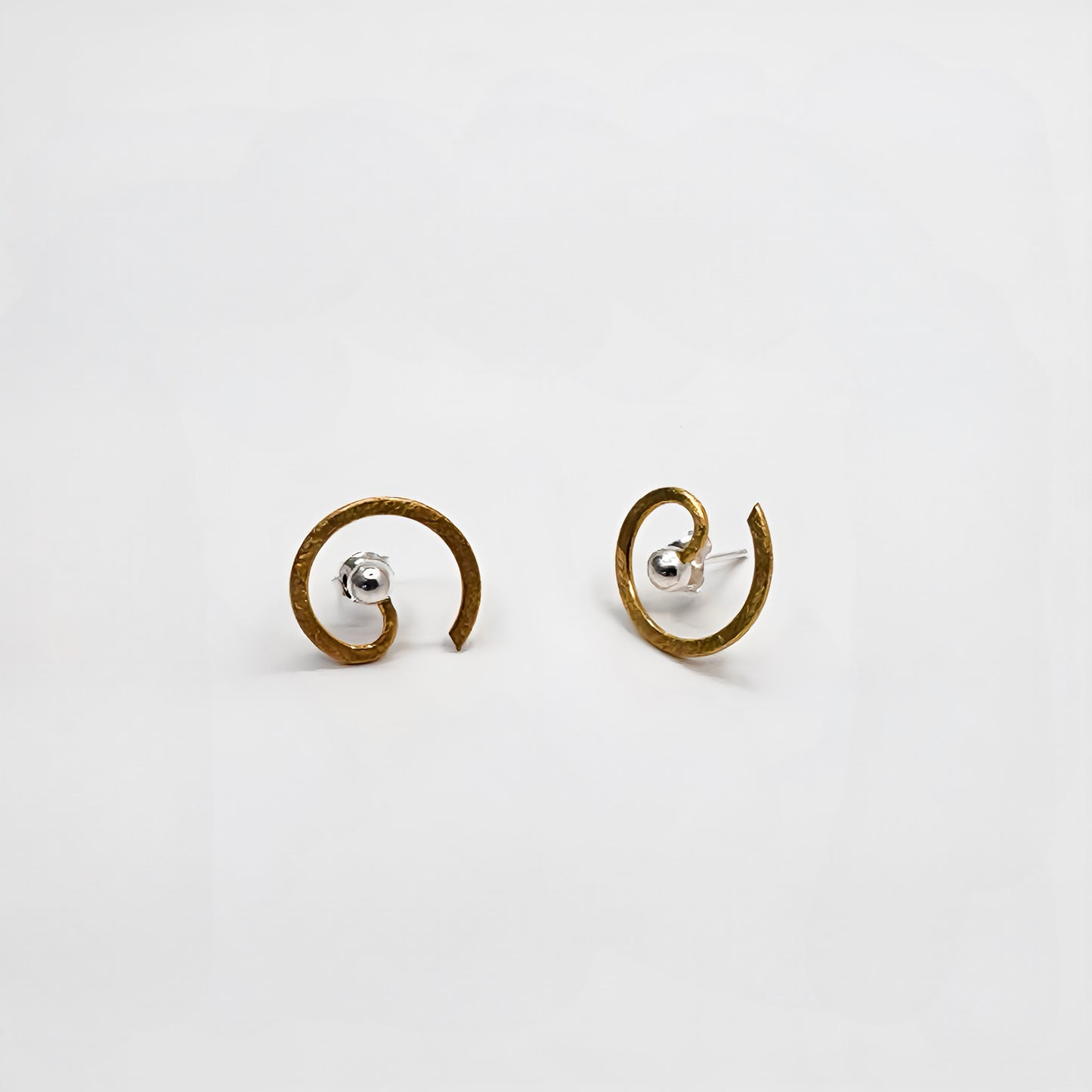 Spiral 22k Gold Plated Sterling Silver Earrings. Handcrafted Everyday Modern Elegant Jewelry for Women