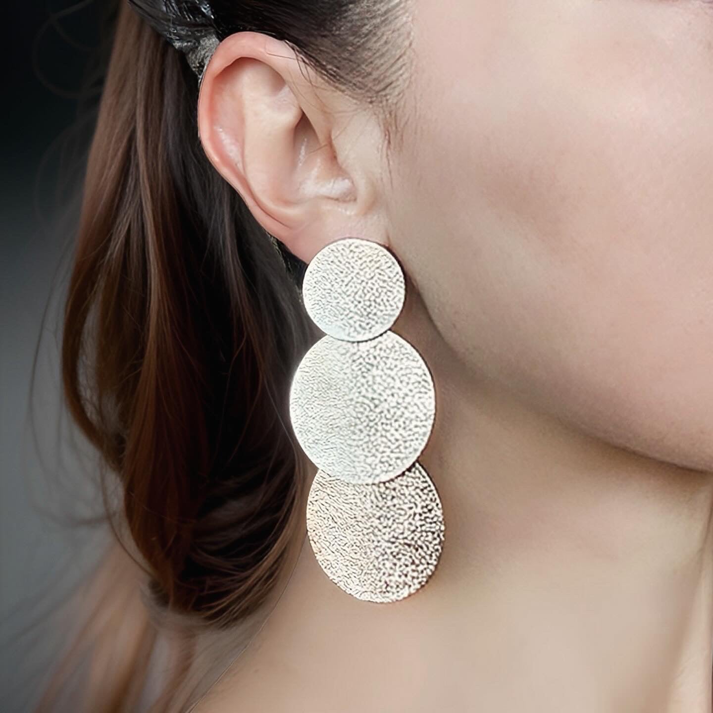 Textured Trio Circle Dangle Statement Earrings