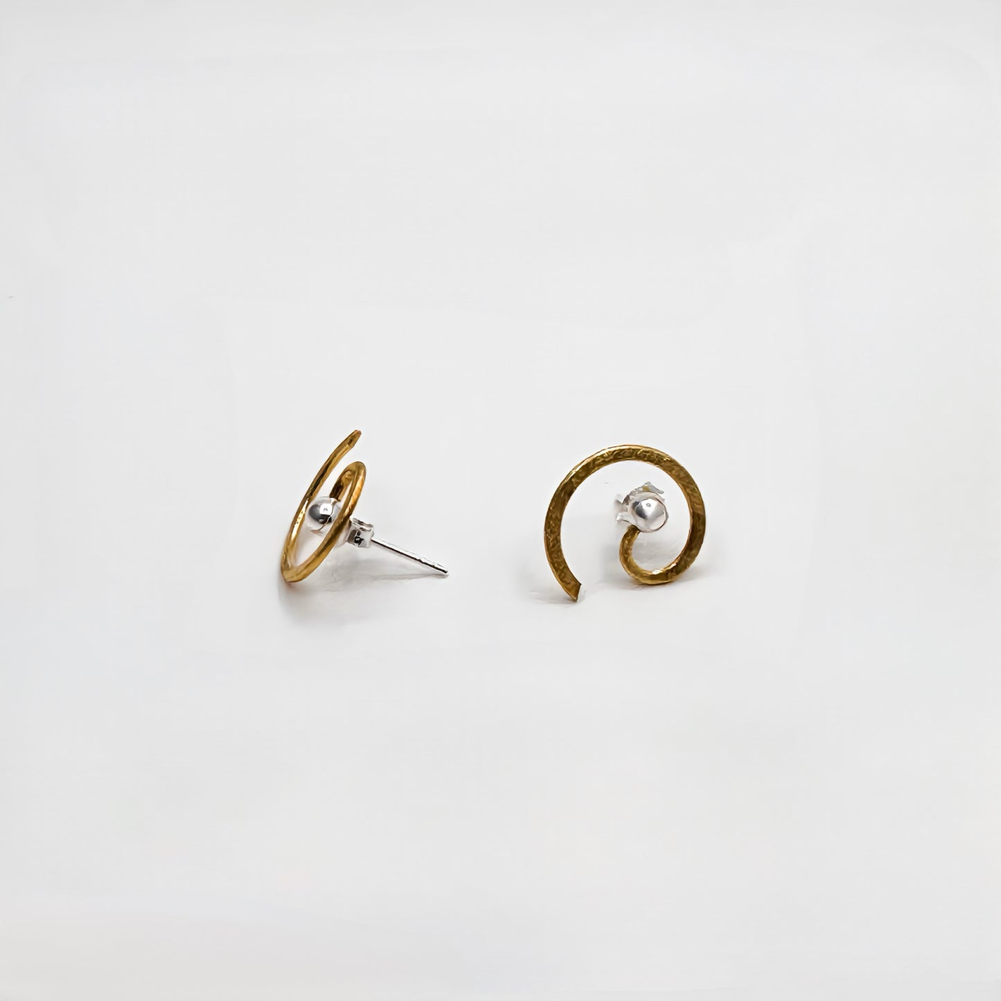 Spiral 22k Gold Plated Sterling Silver Earrings. Handcrafted Everyday Modern Elegant Jewelry for Women