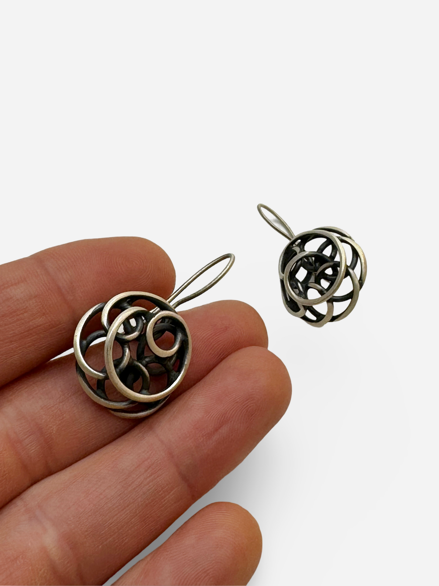 Lunar Loop Unique Oxidized Sterling Silver 925 Earrings