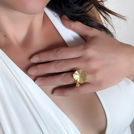 Golden Blossom 22k Gold Flower Ring. Custom Design Adjustable Gold Ring. Bridesmaid Fine Elegant Statement Ring