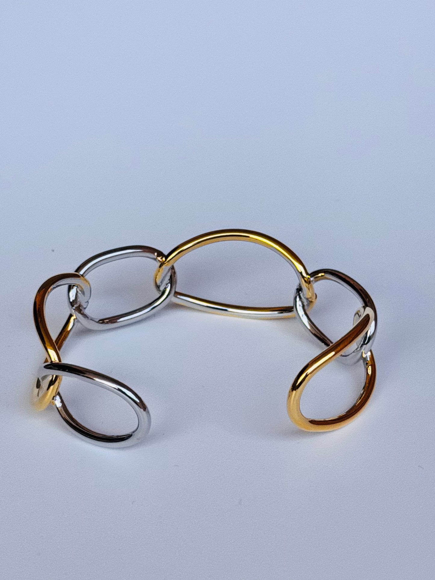 Two Tone Stainless Steel Link Bracelet, Gold & Silver Chunky Chain Bracelet, Open Cuff Paperclip Style