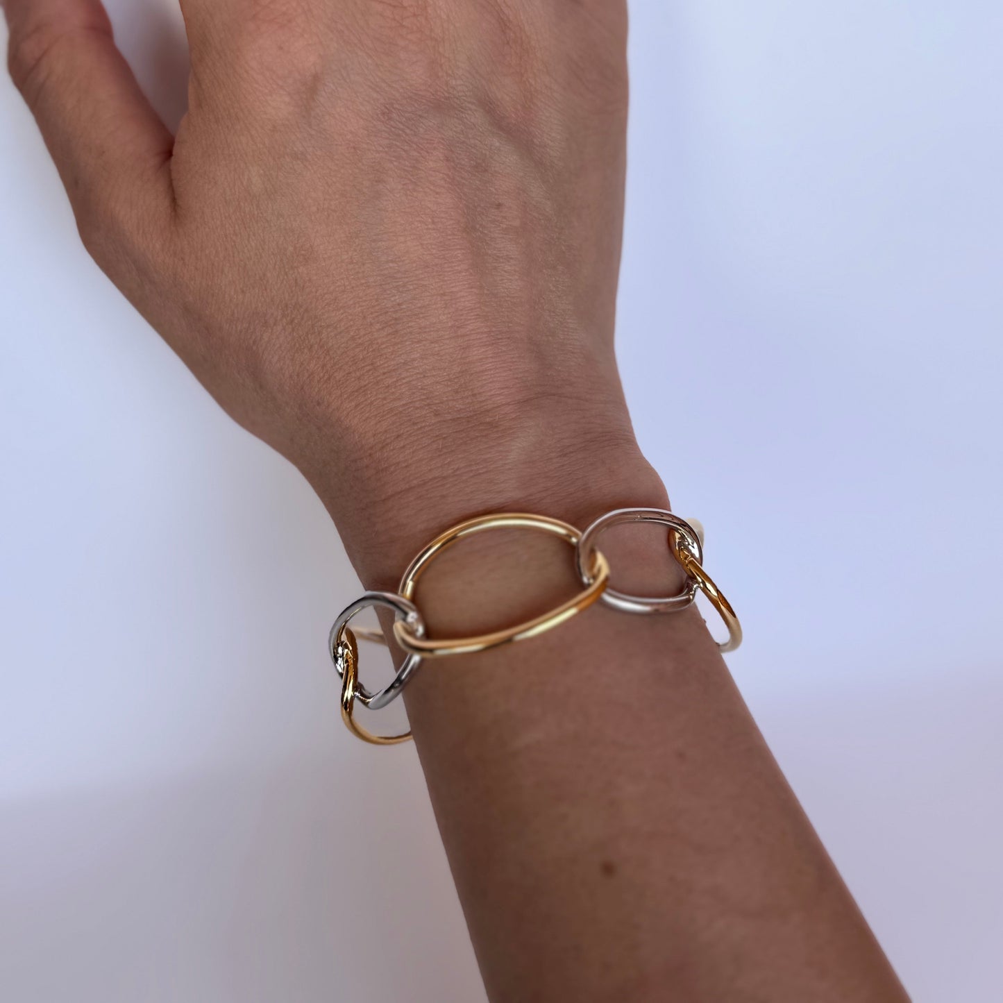 Two Tone Stainless Steel Link Bracelet, Gold & Silver Chunky Chain Bracelet, Open Cuff Paperclip Style