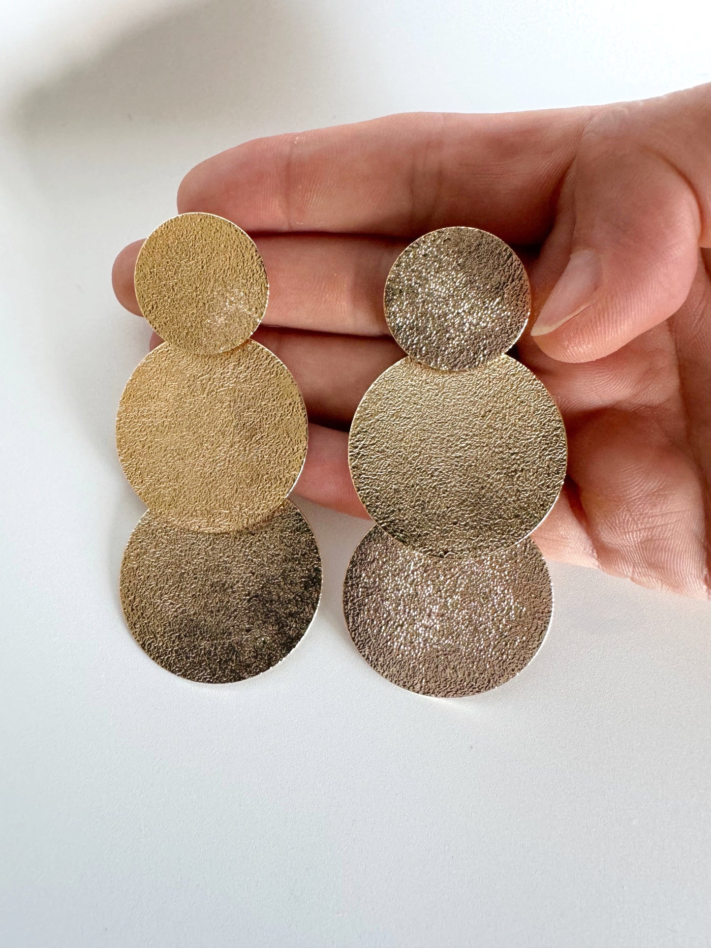 Textured Trio Circle Dangle Statement Earrings