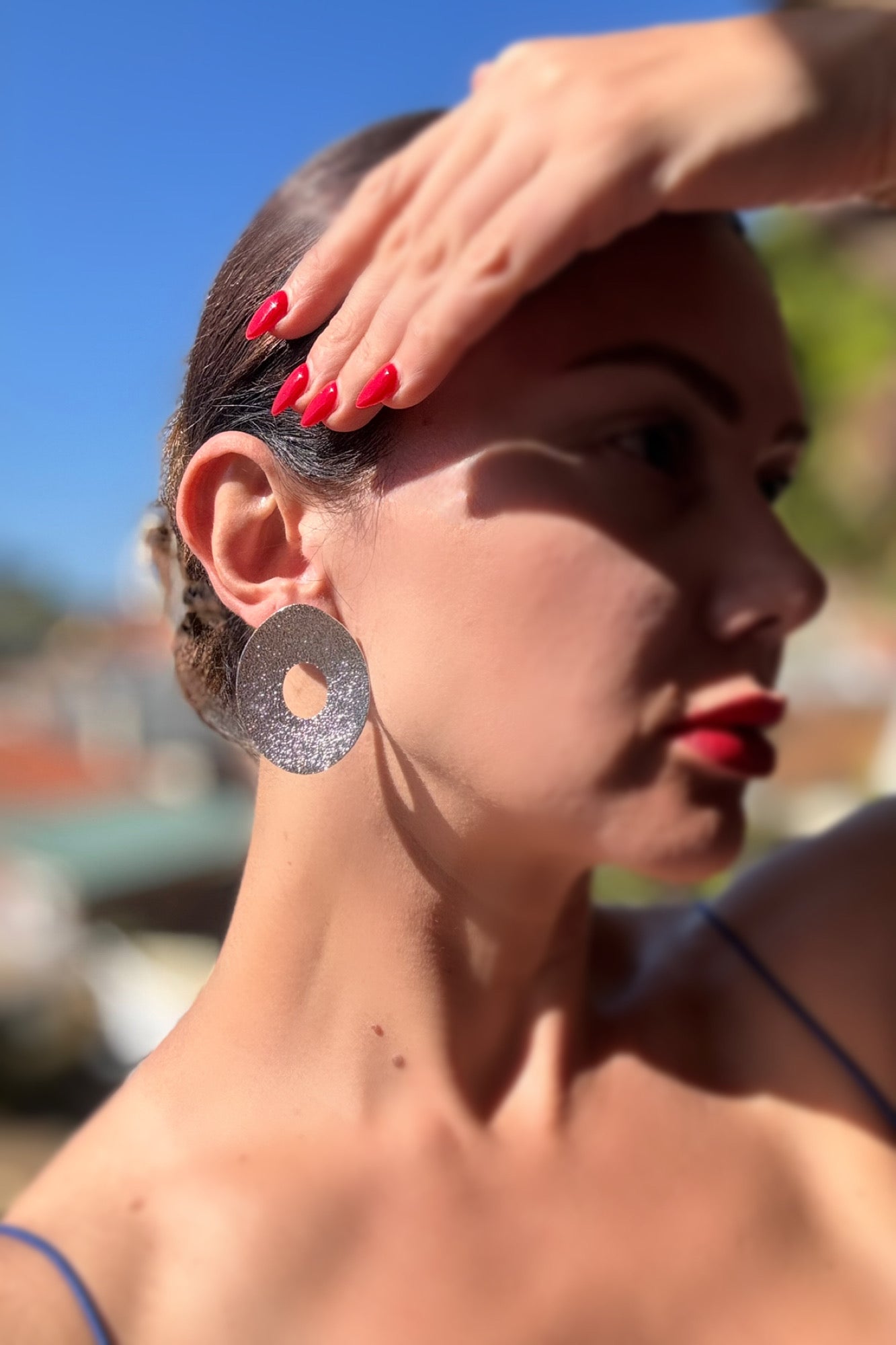 Glitter Flat Circle Earrings Gold or Silver Options