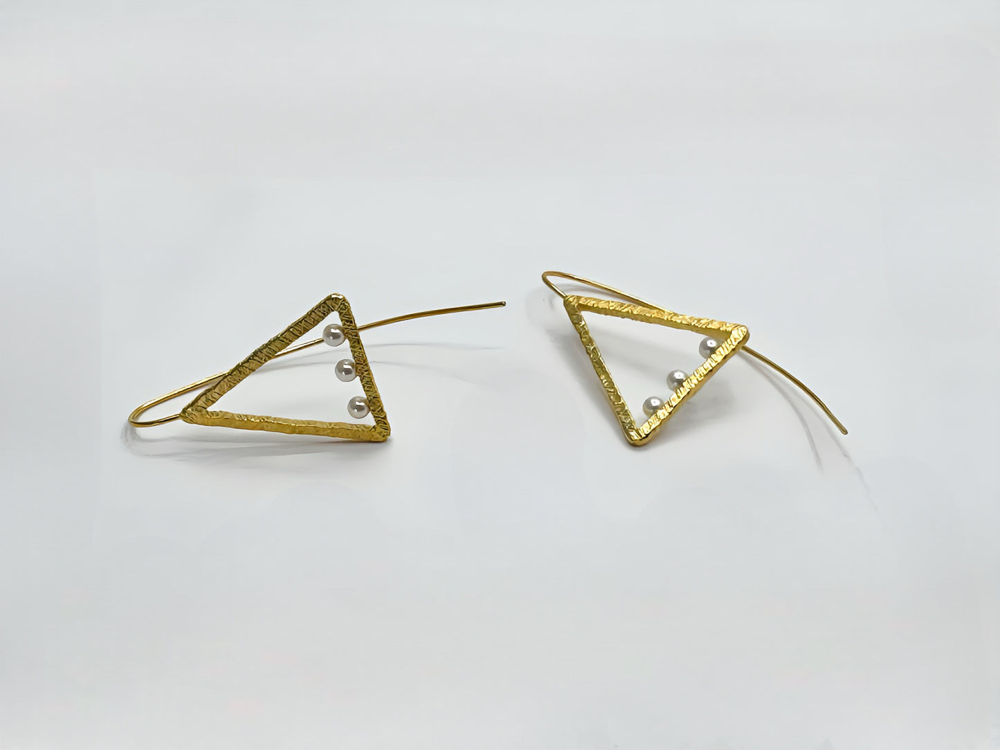 22k Gold Plated Sterling Silver Triangle Pearl Earrings - Lightweight Handmade Statement Jewelry, Unique Gift for Women, Bridal Earrings