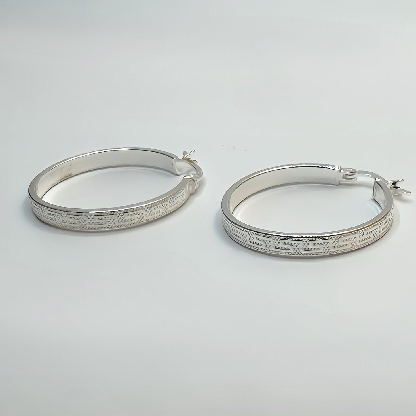 Greek Key Pattern Circle Hoop Earrings Sterling Silver 925