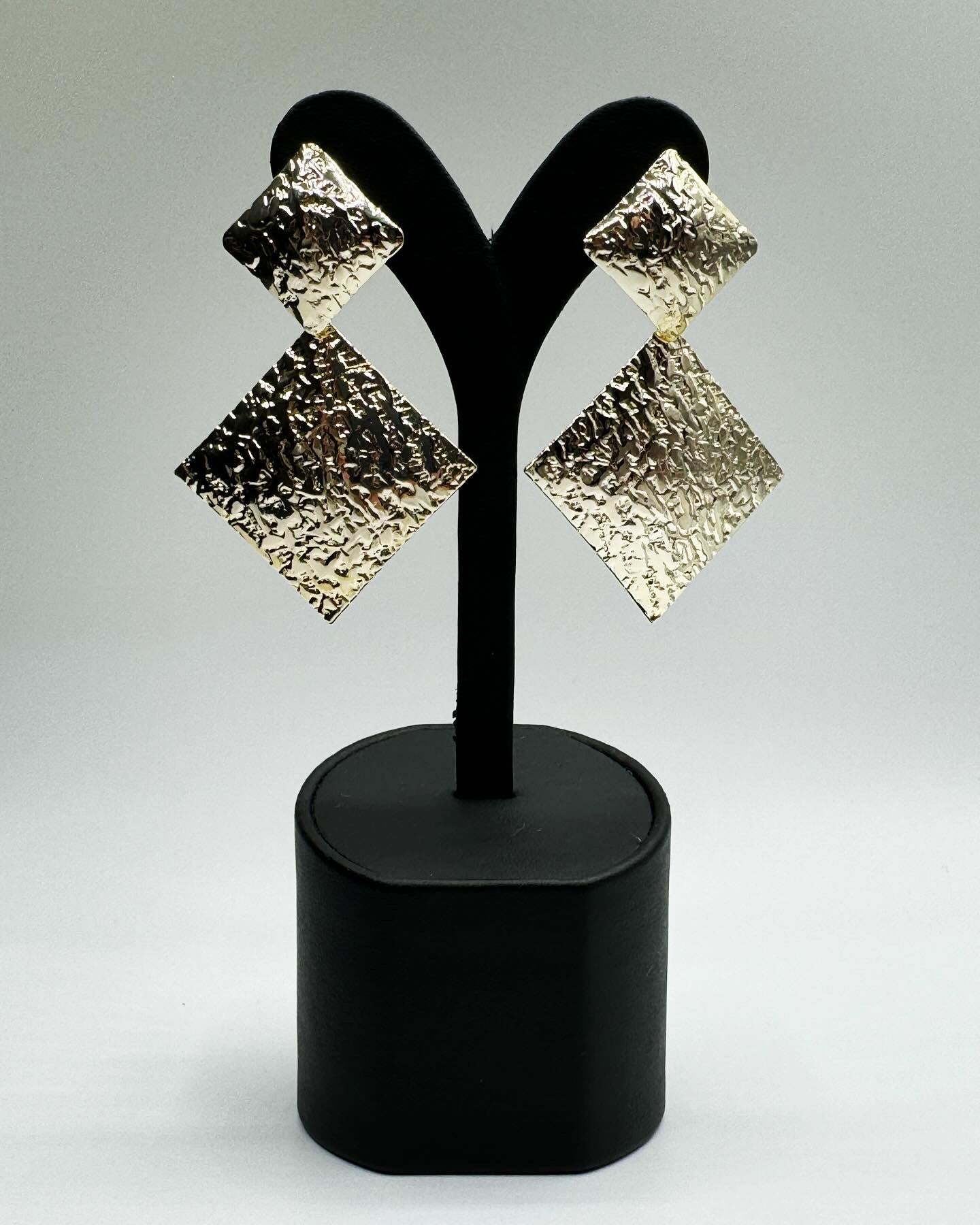 Double Square Textured Stainless Dangle Earrings