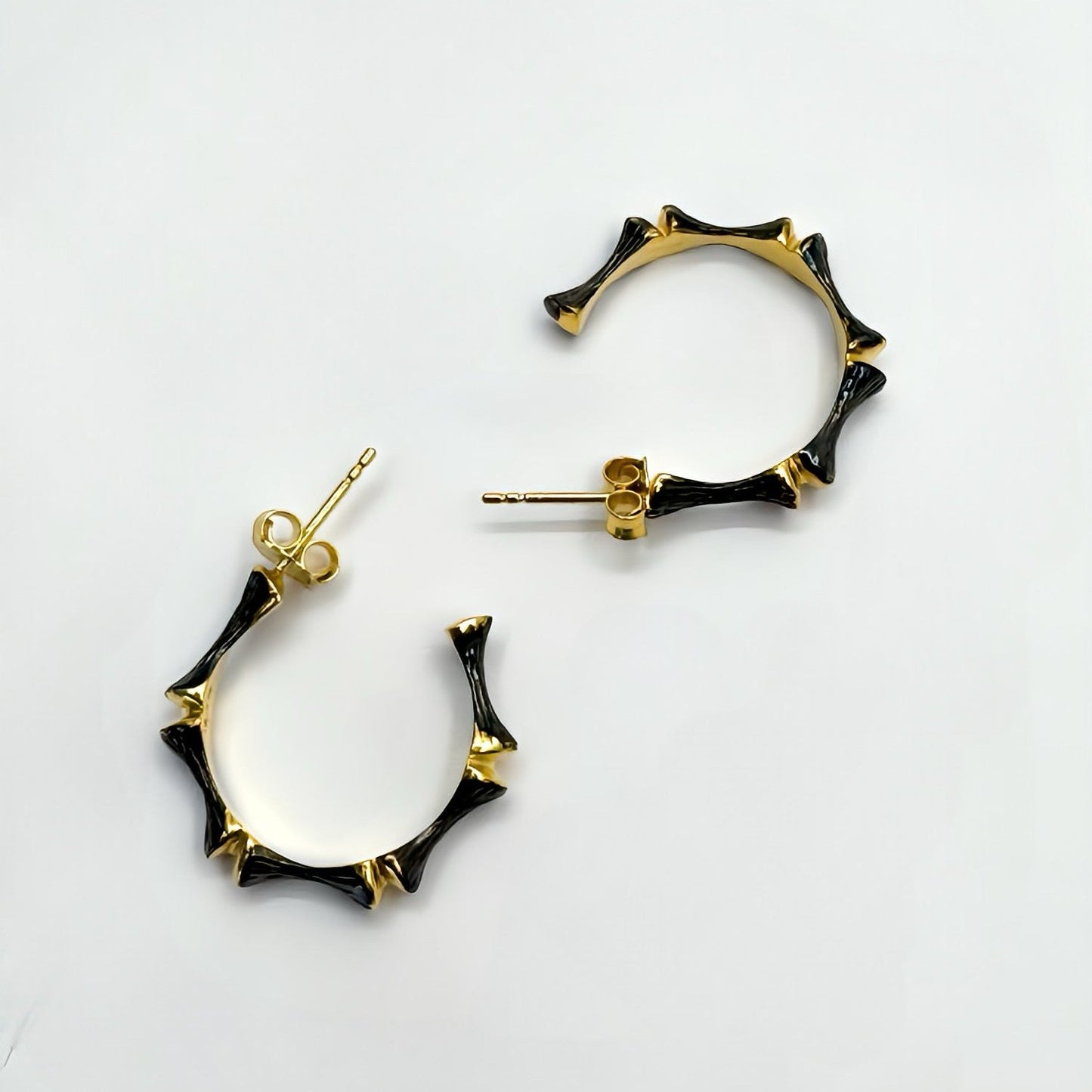 Starlit 22k Gold Black Sterling Silver 925 Hoop Handcrafted Earrings